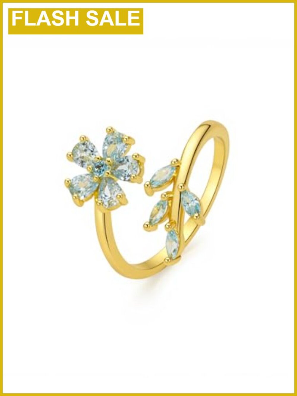 18K Gold Plated Adjustable Wrap Ring with Natural Aquamarine Gemstone